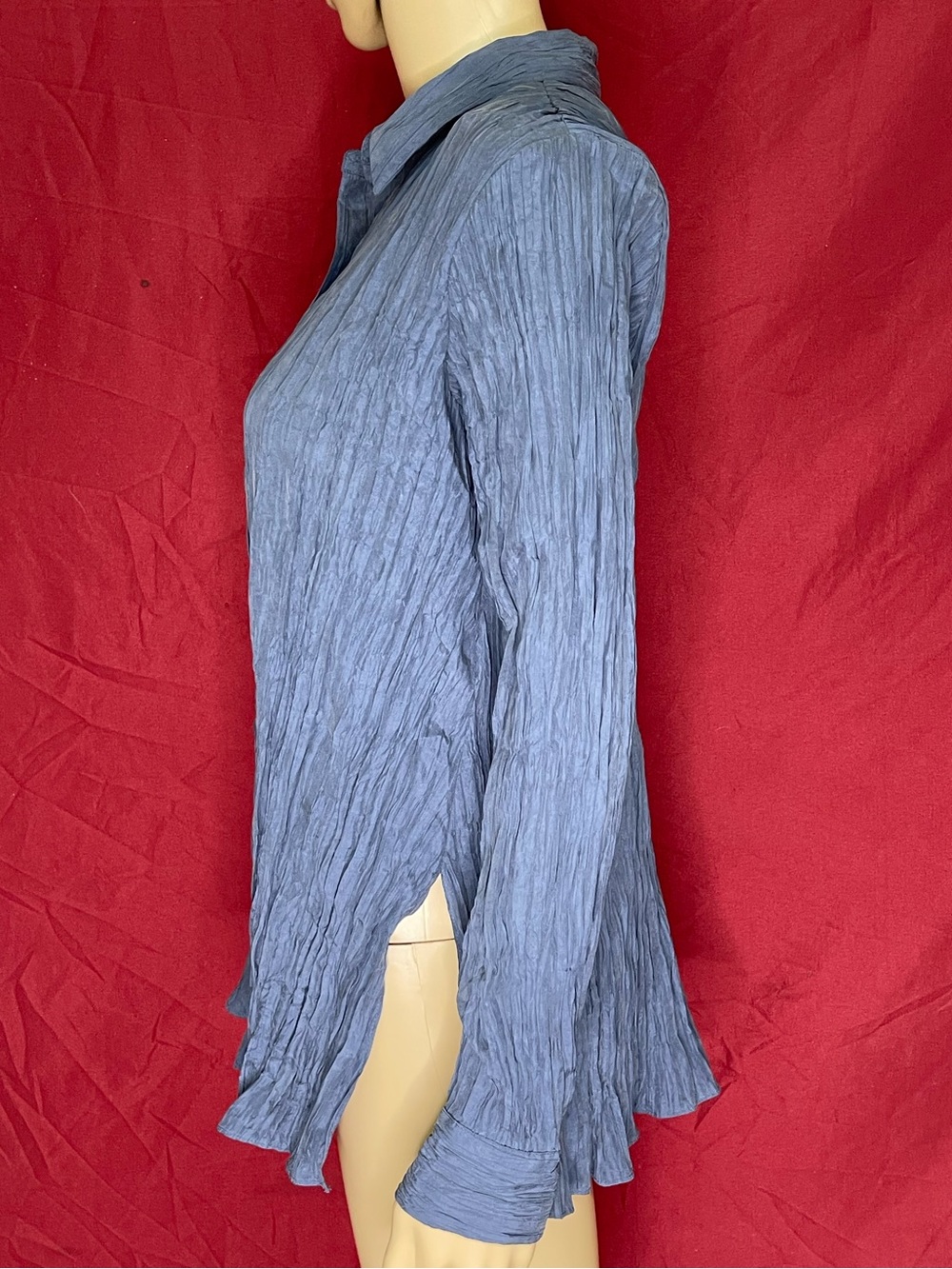 Eileen Fisher Blue Crinkle Silk Blouse PP 4P NWOT - Picture 7 of 10